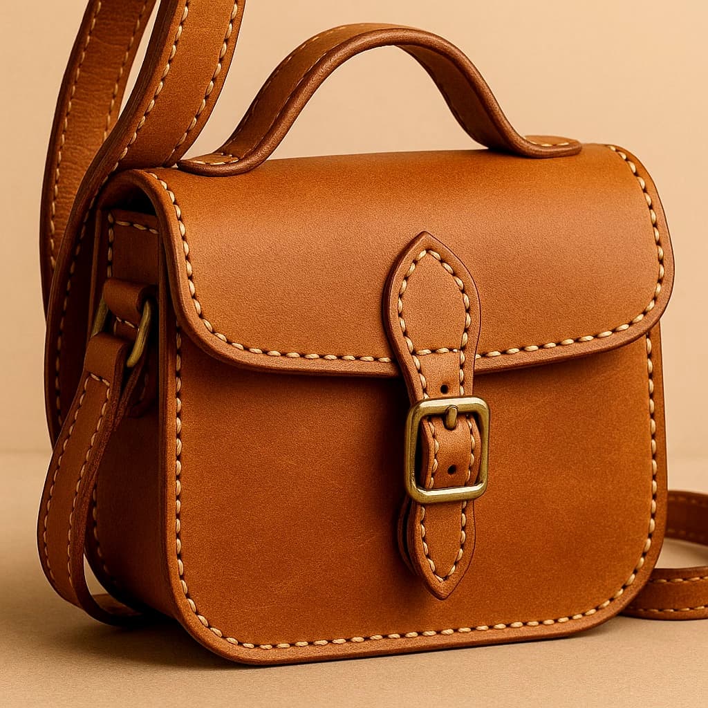 Borsa in Cuoio “Terra di Siena” - dettaglio 2 di creazione artigianale in legno ArtèCris