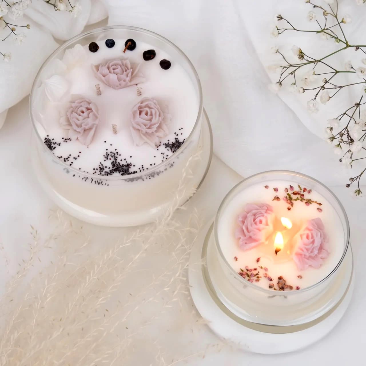 Candela Botanica “Fiori d’Arancio” - dettaglio 1 di creazione artigianale in legno ArtèCris