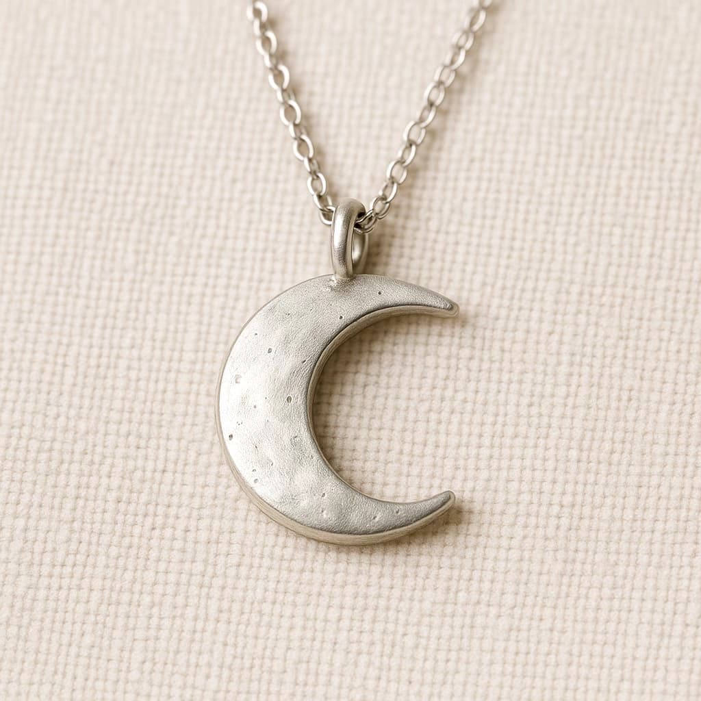Collana - Collana in argento con pietra di luna incastonata a mano in montatura ovale. Creazione artigianale in legno ArtèCris.
